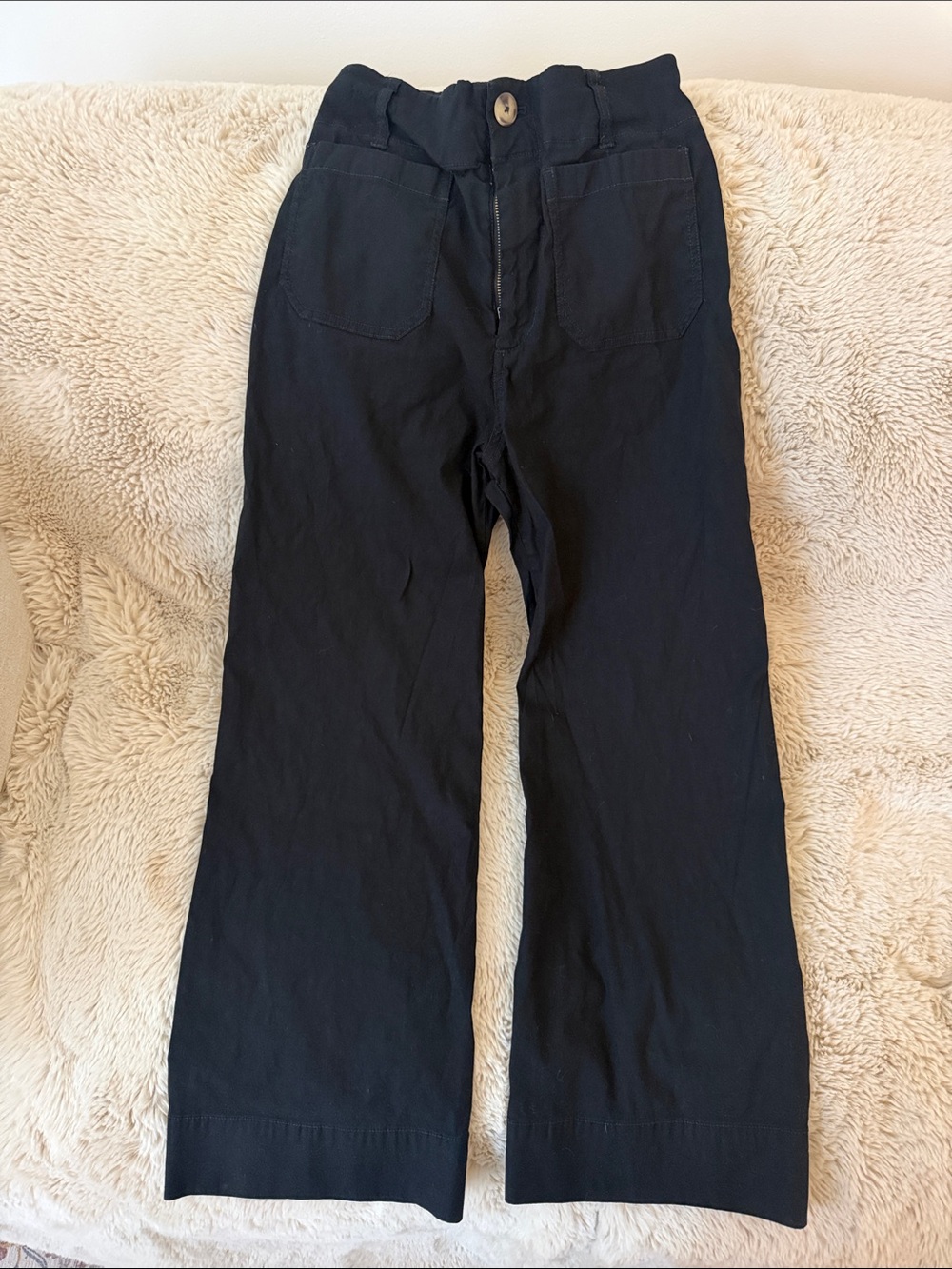 Anthropologie Black Wide-Leg Chinos with Front Patch Pockets